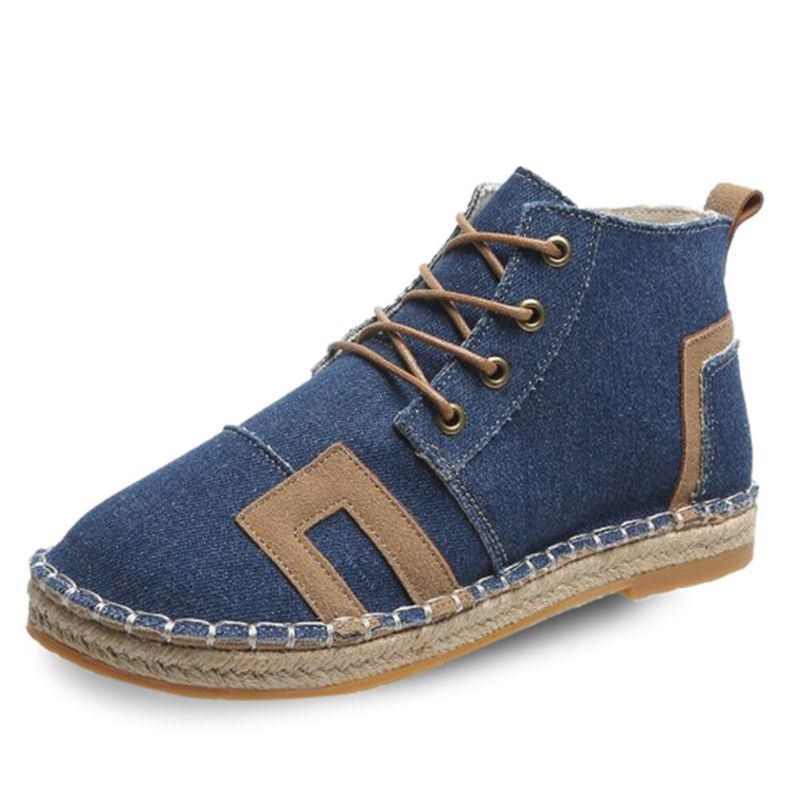 Dam Retro Casual Snörning Bekväma Handsömmar Espadrillor Platta Korta Stövlar