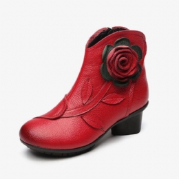 Dam Retro Handgjorda Flower Leather Boots