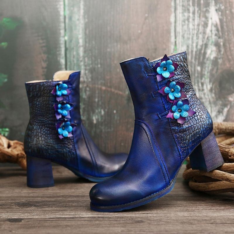 Dam Retro Handgjorda Flower Leather Boots