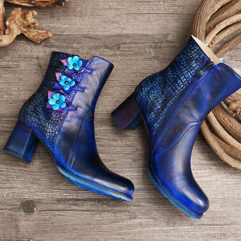 Dam Retro Handgjorda Flower Leather Boots