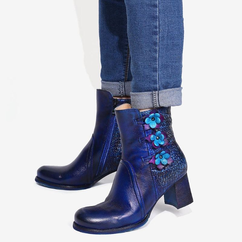 Dam Retro Handgjorda Flower Leather Boots