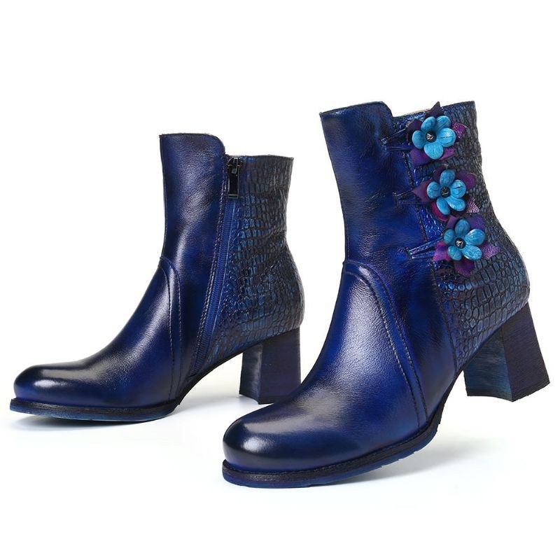 Dam Retro Handgjorda Flower Leather Boots