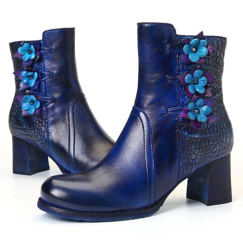 Dam Retro Handgjorda Flower Leather Boots