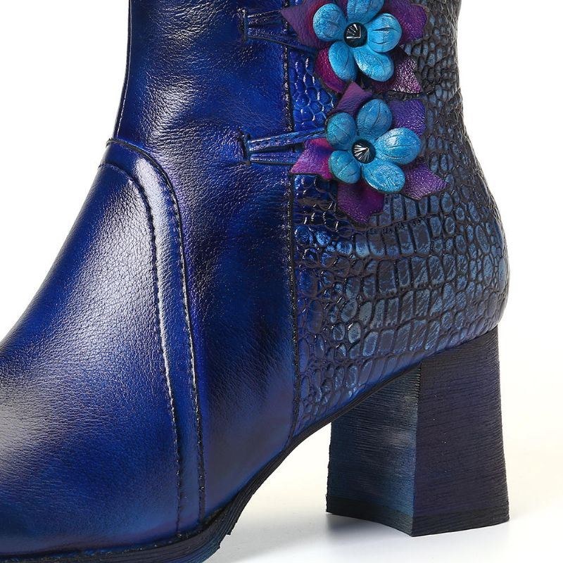 Dam Retro Handgjorda Flower Leather Boots