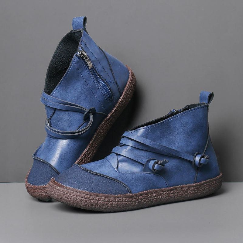 Dam Retro Mjuk Sula Sömmar Strappy Comfy Ankelboots