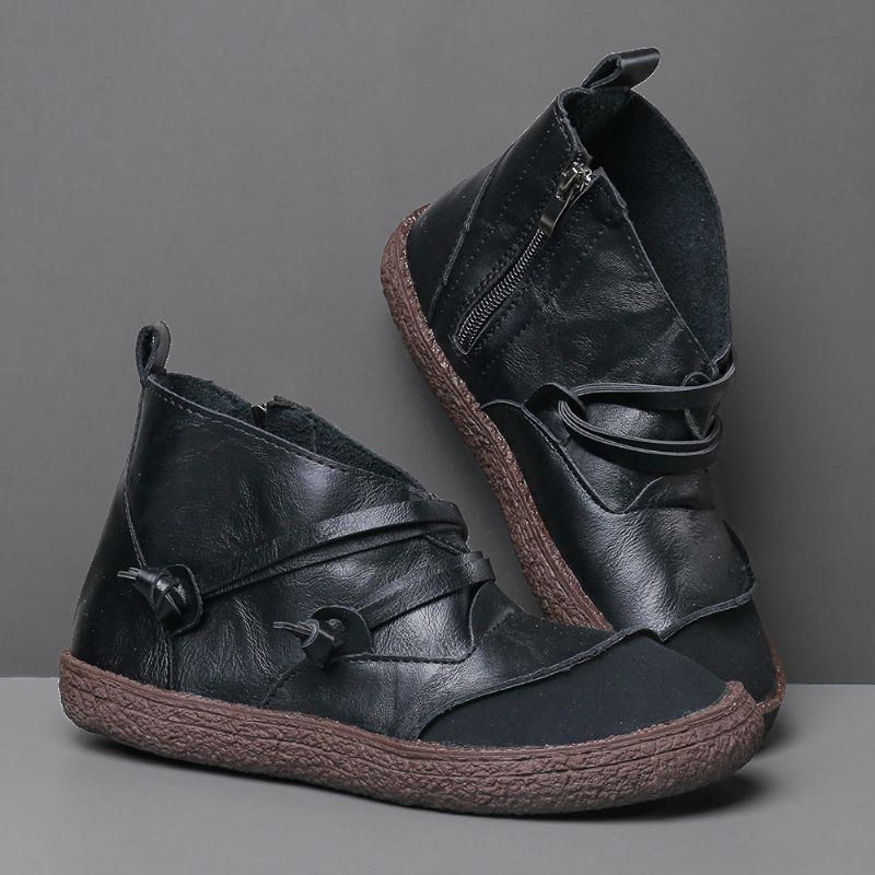 Dam Retro Mjuk Sula Sömmar Strappy Comfy Ankelboots