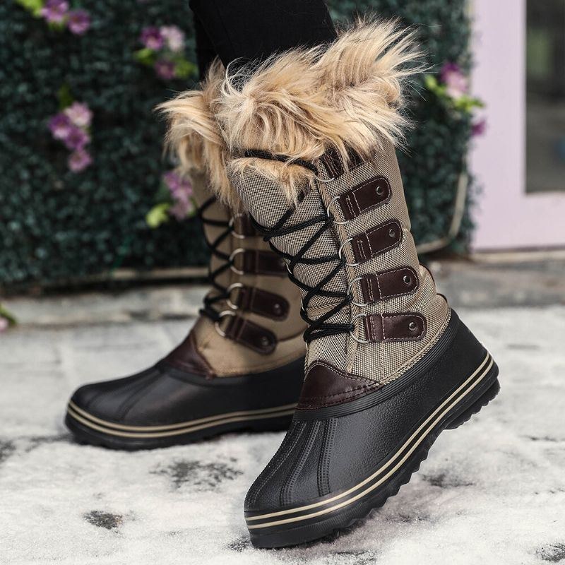 Dam Solid Furry Varm Halkbeständig Cross Strap Mid Calf Snow Boots