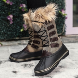 Dam Solid Furry Varm Halkbeständig Cross Strap Mid Calf Snow Boots