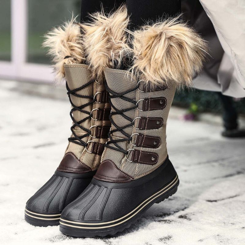 Dam Solid Furry Varm Halkbeständig Cross Strap Mid Calf Snow Boots