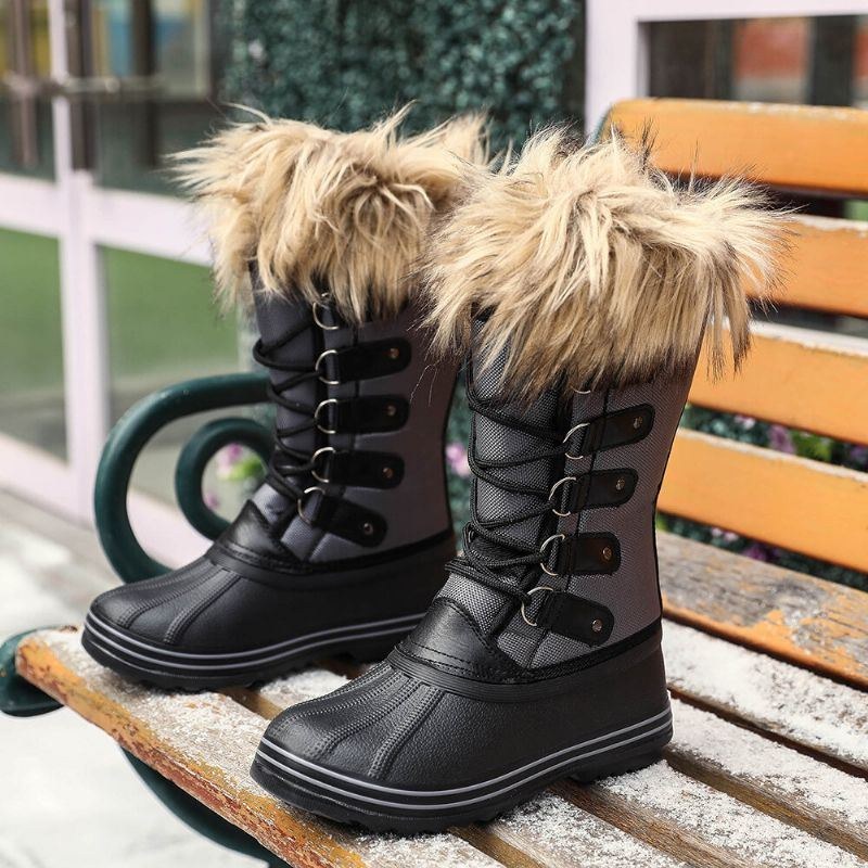 Dam Solid Furry Varm Halkbeständig Cross Strap Mid Calf Snow Boots