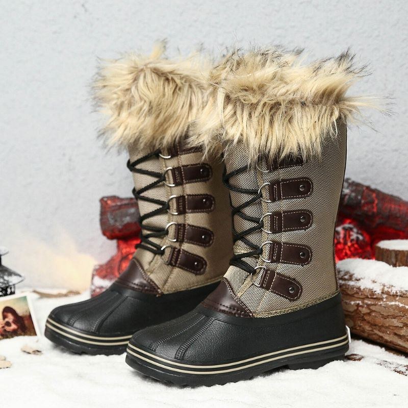 Dam Solid Furry Varm Halkbeständig Cross Strap Mid Calf Snow Boots