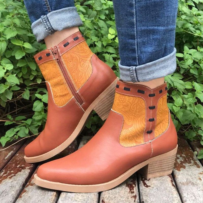 Dam Splicing Chunky Heel Casual Ankelboots