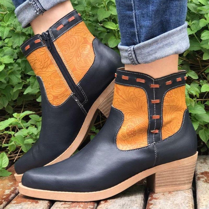 Dam Splicing Chunky Heel Casual Ankelboots