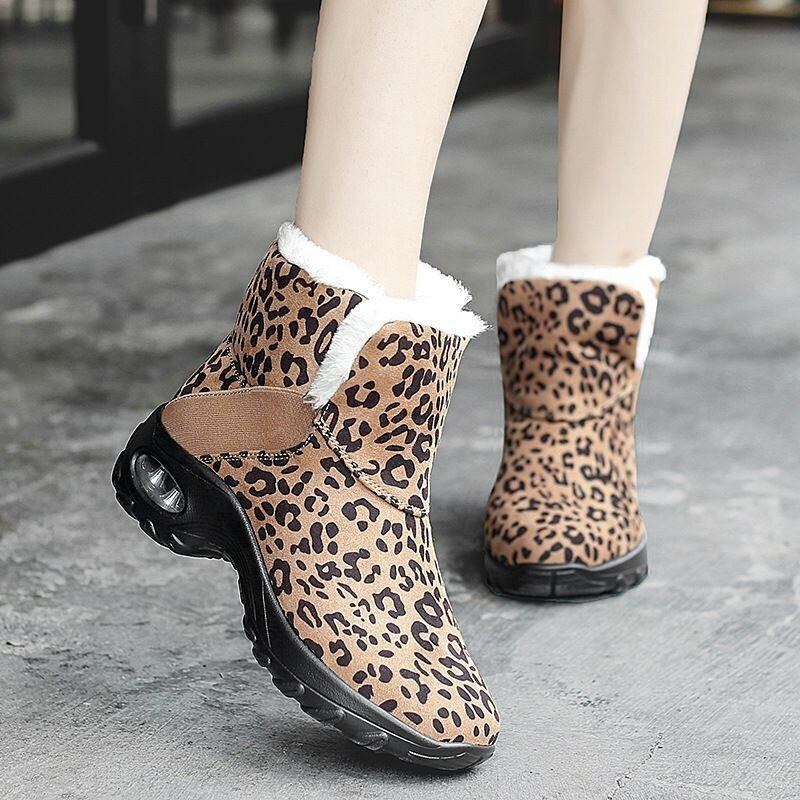 Dam Varmfodrade Halksäkra Leopard Slip On Korta Snow Boots