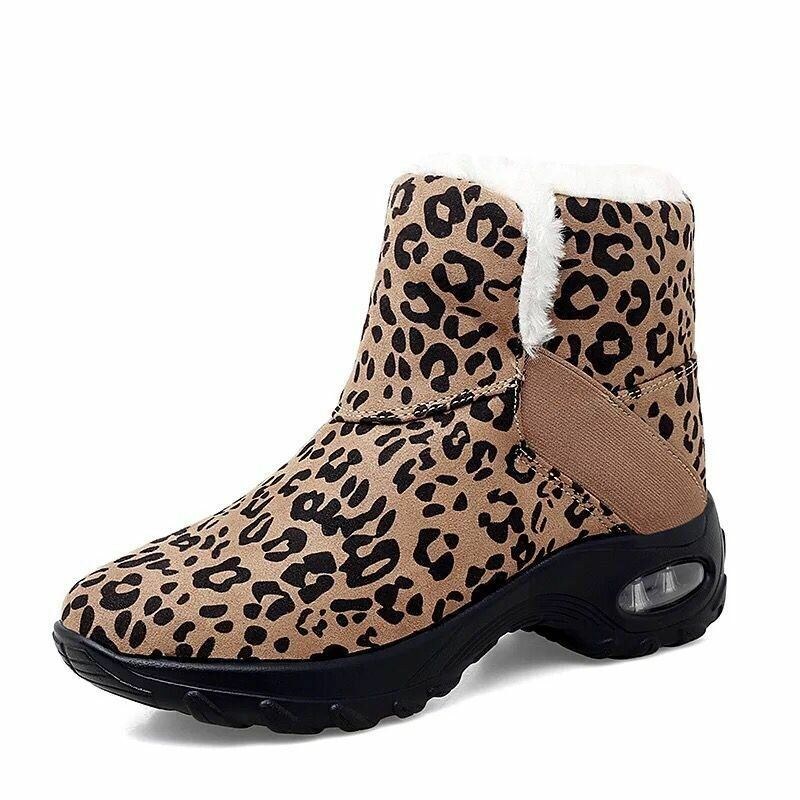 Dam Varmfodrade Halksäkra Leopard Slip On Korta Snow Boots