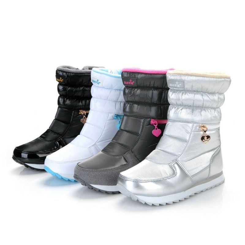 Dam Varmt Furry Foder Vattentät Dragkedja Mid Calf Snow Boots