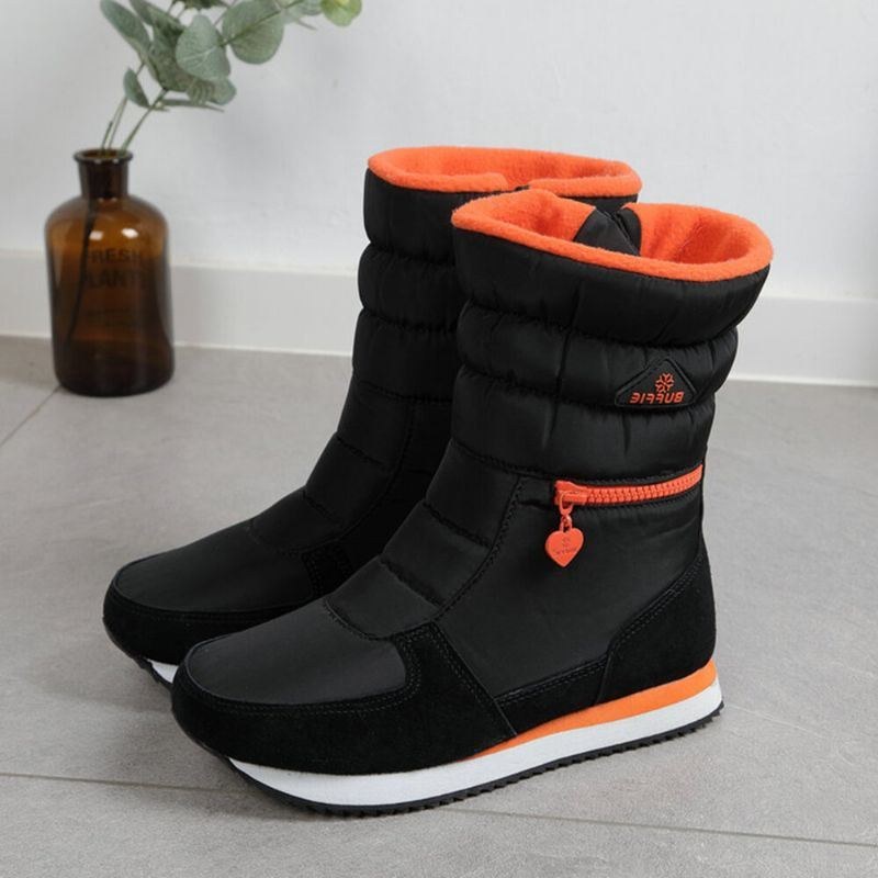 Dam Varmt Furry Foder Vattentät Dragkedja Mid Calf Snow Boots