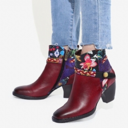 Damer Dam Blommigt Burgundy Spänne Deco Fyrkantig Tå Varmfodrade Dragkedjor Ankelboots