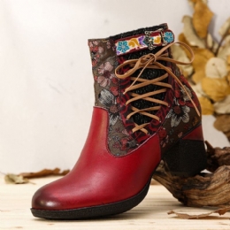 Elegant Floral Splicing Damer Varmfodrad Dragkedja Chunky Heel Chelsea Boots