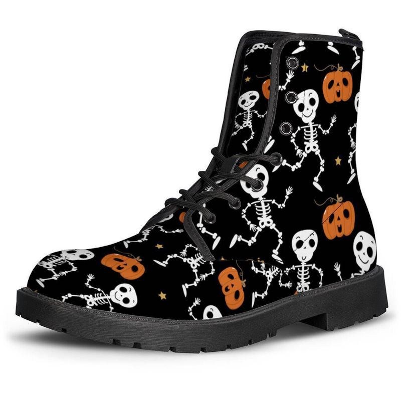 Halloween Kvinnor Rolig Skelett Pumpa Utskrift Mjuk Gummi Halkfri Yttersula Martin Boots