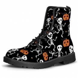 Halloween Kvinnor Rolig Skelett Pumpa Utskrift Mjuk Gummi Halkfri Yttersula Martin Boots