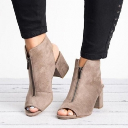 Peep Toe Ankelstövlar För Damer Fram Dragkedja Chunky Heel Sandaler Pumps