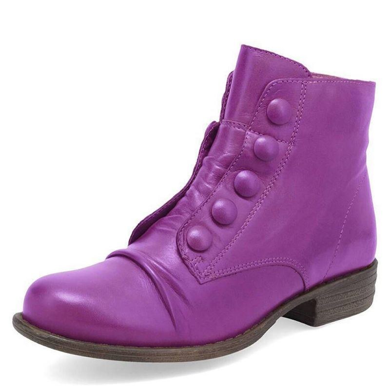 Plus Size Dam Button Decor Sido Dragkedja Låg Klack Biker Boots