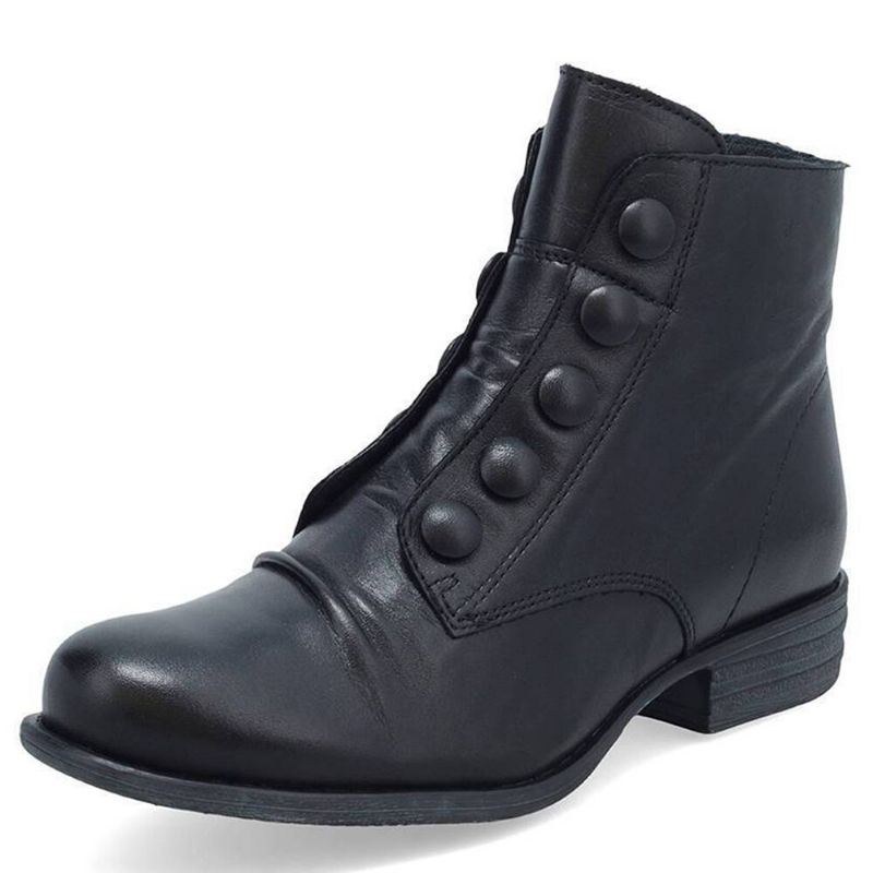 Plus Size Dam Button Decor Sido Dragkedja Låg Klack Biker Boots