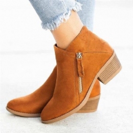 Plus Size Dam Casual Dragkedja Chunky Heel Korta Enkla Stövlar