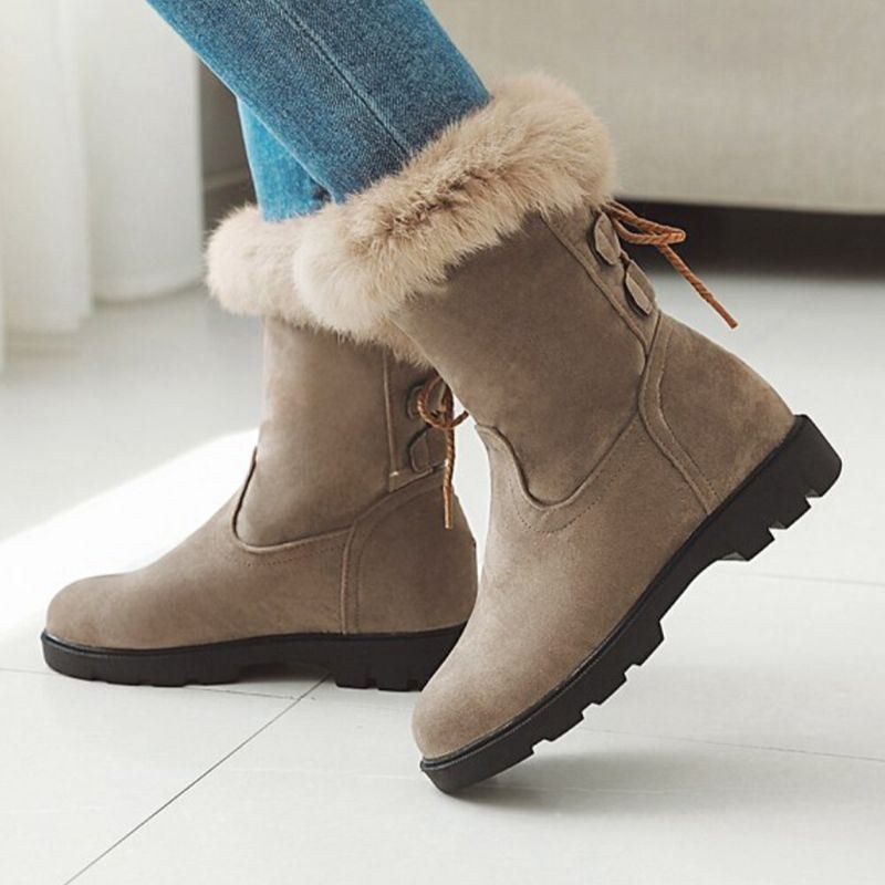 Plus Size Dam Casual Straps Varma Plyschfoder Mid Calf Snow Boots