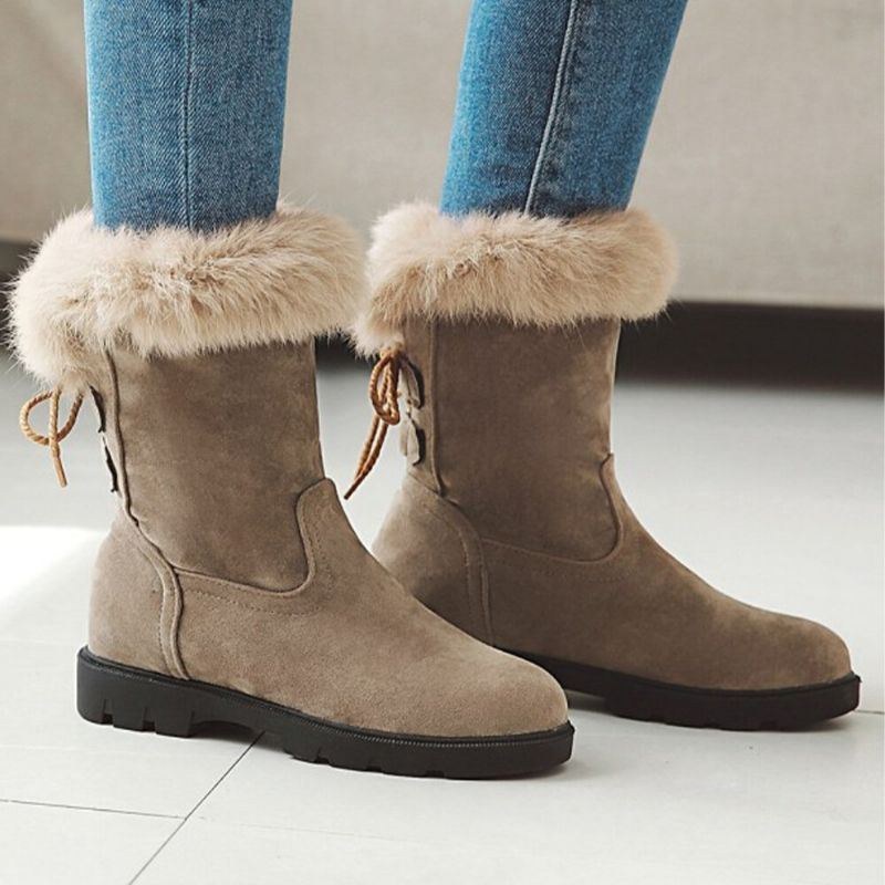 Plus Size Dam Casual Straps Varma Plyschfoder Mid Calf Snow Boots