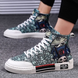 Plus Size Dam Panda Graffiti Comfy Skateboard Canvas Boots