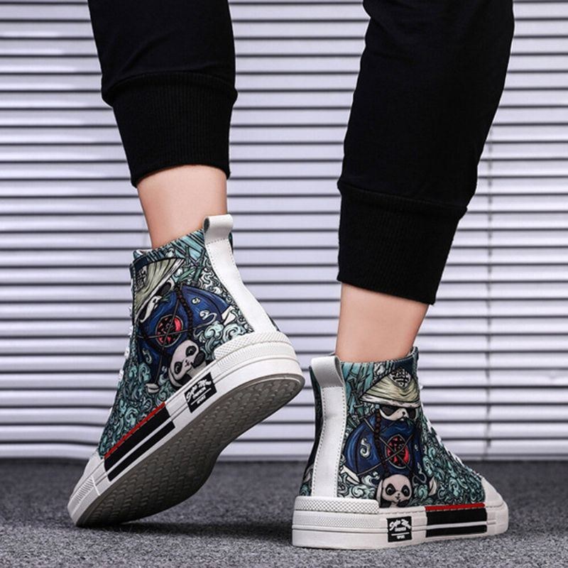 Plus Size Dam Panda Graffiti Comfy Skateboard Canvas Boots