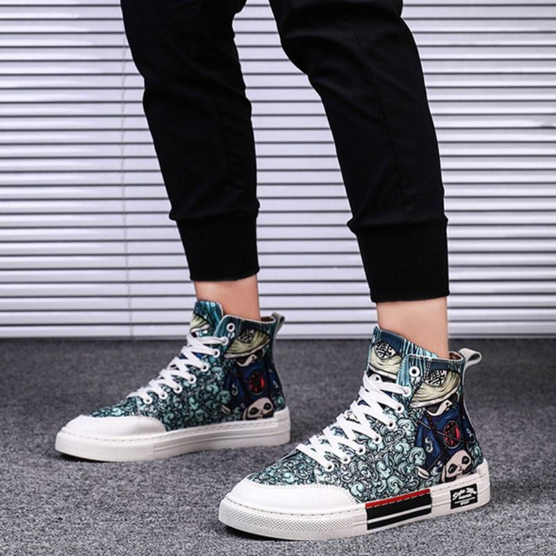 Plus Size Dam Panda Graffiti Comfy Skateboard Canvas Boots