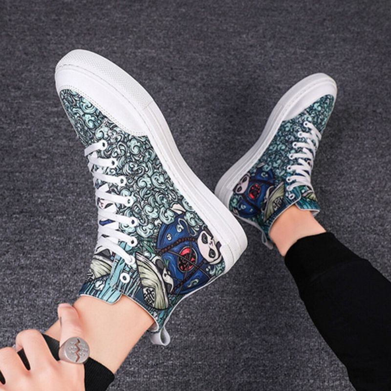 Plus Size Dam Panda Graffiti Comfy Skateboard Canvas Boots