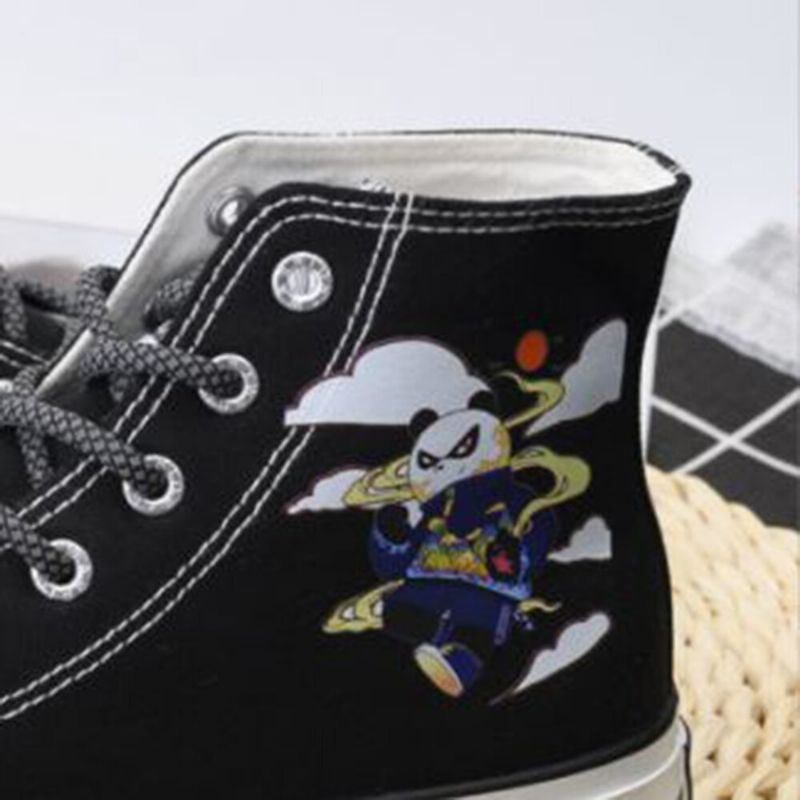 Plus Size Dam Panda Print Comfy Skateboard Canvas Boots