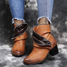 Plus Size Dam Retro Dragkedja Dekor Spänne Chunky Heel Korta Stövlar