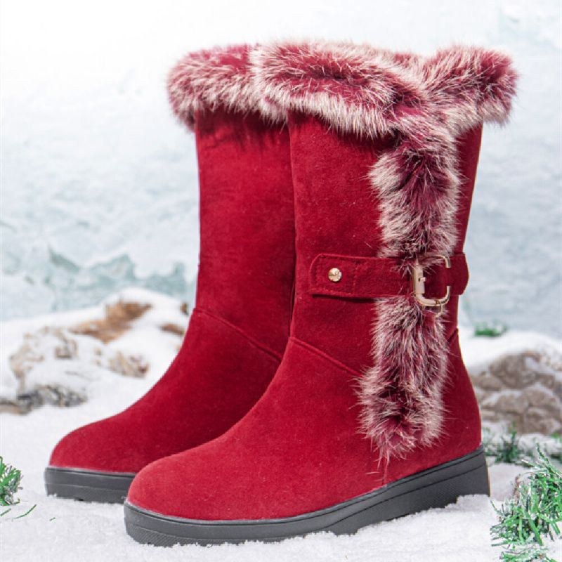 Plus Size Dam Vinter Plysch Foder Spänne Dekor Ökad Häl Snow Boots