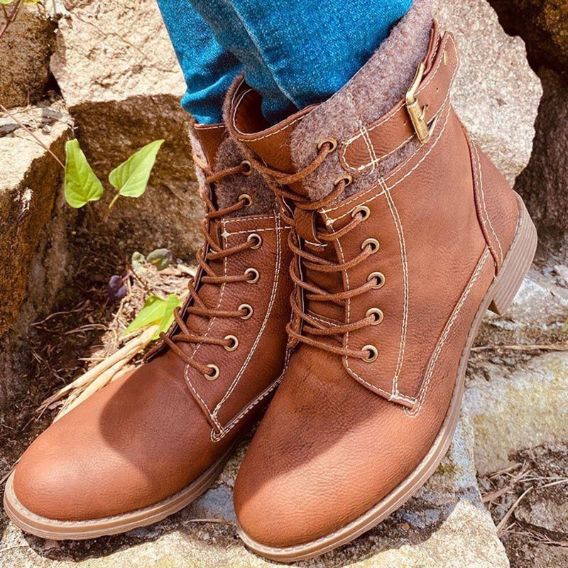 Plus Size Damer Casual Splicing Snörning Sido Dragkedja Combat Boots