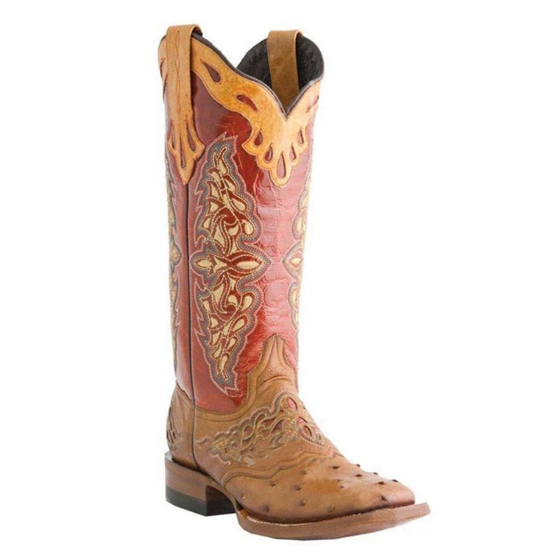 Plus Size Damer Retro Blommor Broderade Mid Calf Cowboy Boots