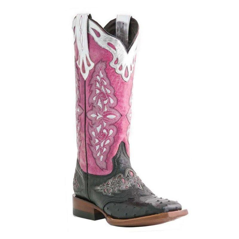 Plus Size Damer Retro Blommor Broderade Mid Calf Cowboy Boots