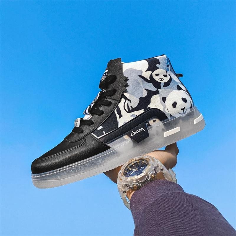 Plus Size Damer Söt Panda Print Bekväma Skateboardstövlar