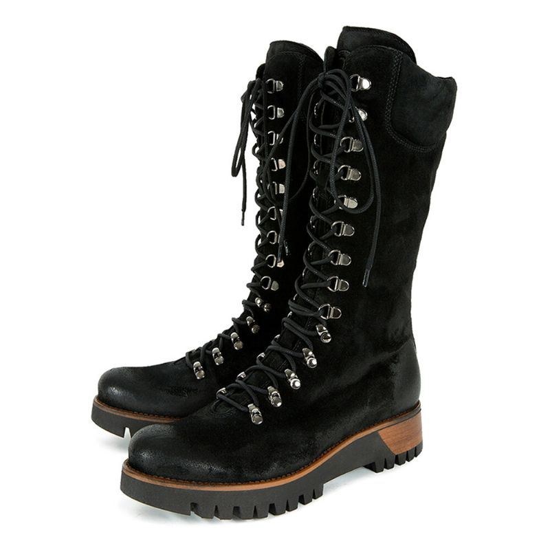 Plus Size Kvinnor Bärbara Mocka Sido Dragkedja Mid Calf Combat Boots