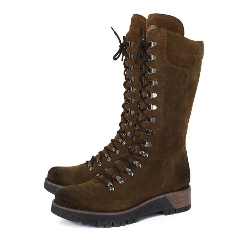 Plus Size Kvinnor Bärbara Mocka Sido Dragkedja Mid Calf Combat Boots