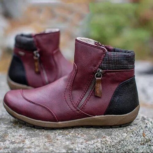 Plus Size Kvinnor Casual Splicing Rund Toe Sida Dragkedja Platta Ankel Boots