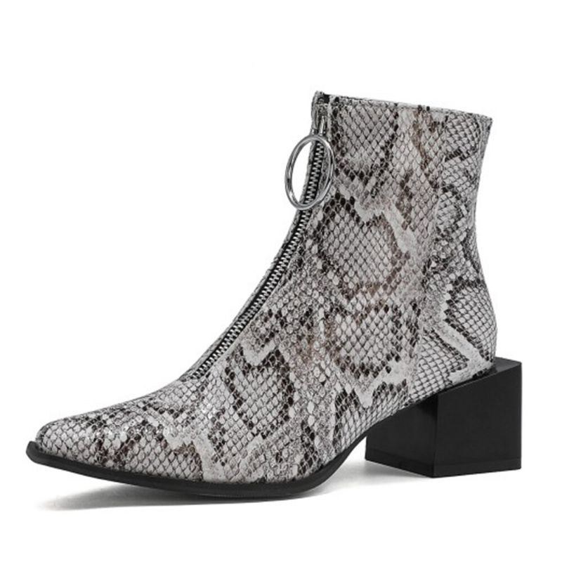 Plus Size Kvinnor Med Spetsad Tå. Blixtlås Framtill Chunky Heel Ankel Boots