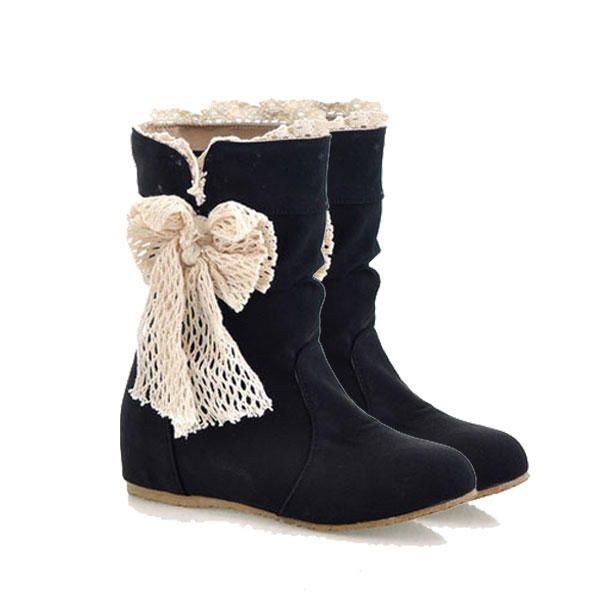 Spets Dam Snöstövlar Butterfly Knot Mid Calf Bow Knot Skor