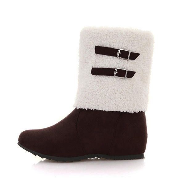 Stor Storlek Casual Varmt Bomullsfoder Slip On Mid Calf Boots För Kvinnor