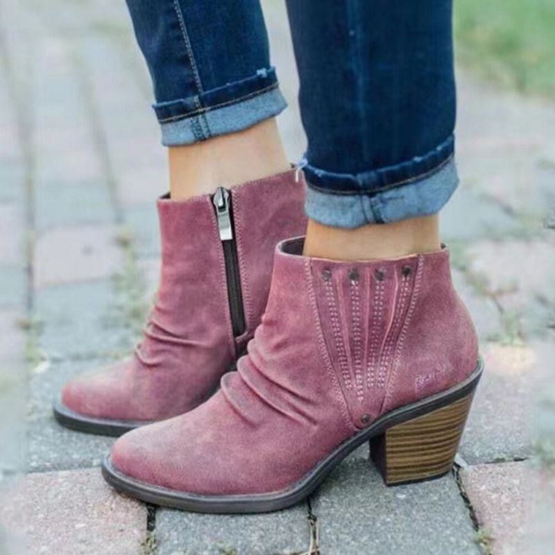 Stor Storlek Dam Casual Retro Sido-dragkedja Chunky Heel Boots