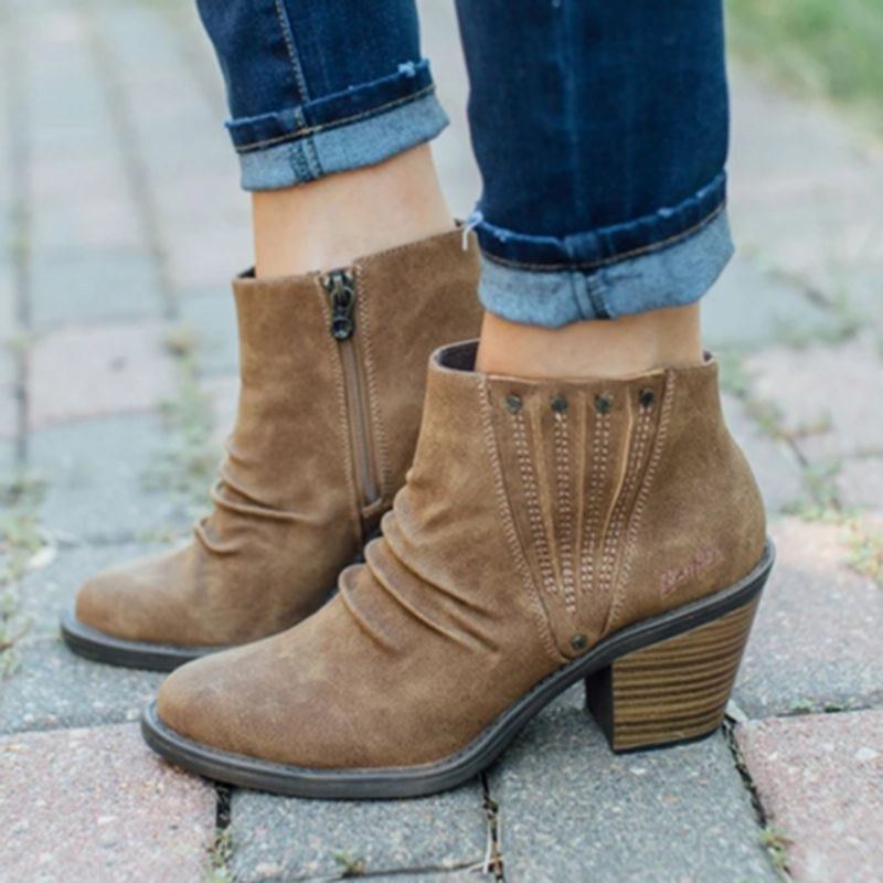 Stor Storlek Dam Casual Retro Sido-dragkedja Chunky Heel Boots